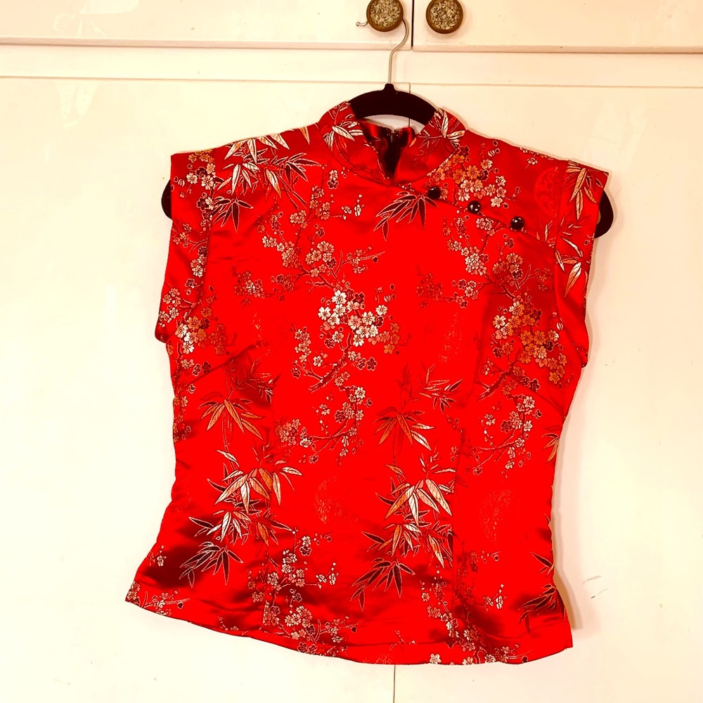 Double Peach Asian red Kimono Top Blouse and or Costume
